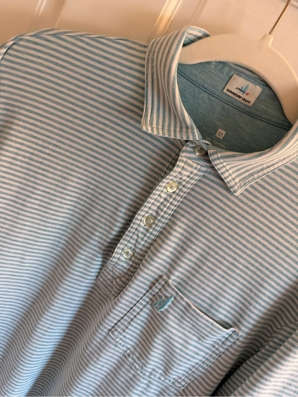 johnnie-O Men’s Hangin’ Out Original 4-Button Polo M Mint Stripe Stretch